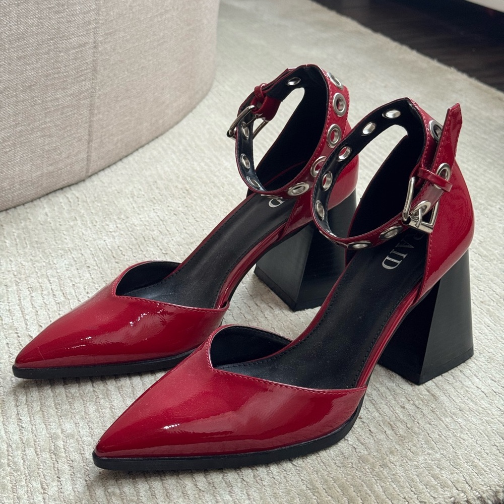Rails Red and Black Patent Leather Heels with Ankle Strap